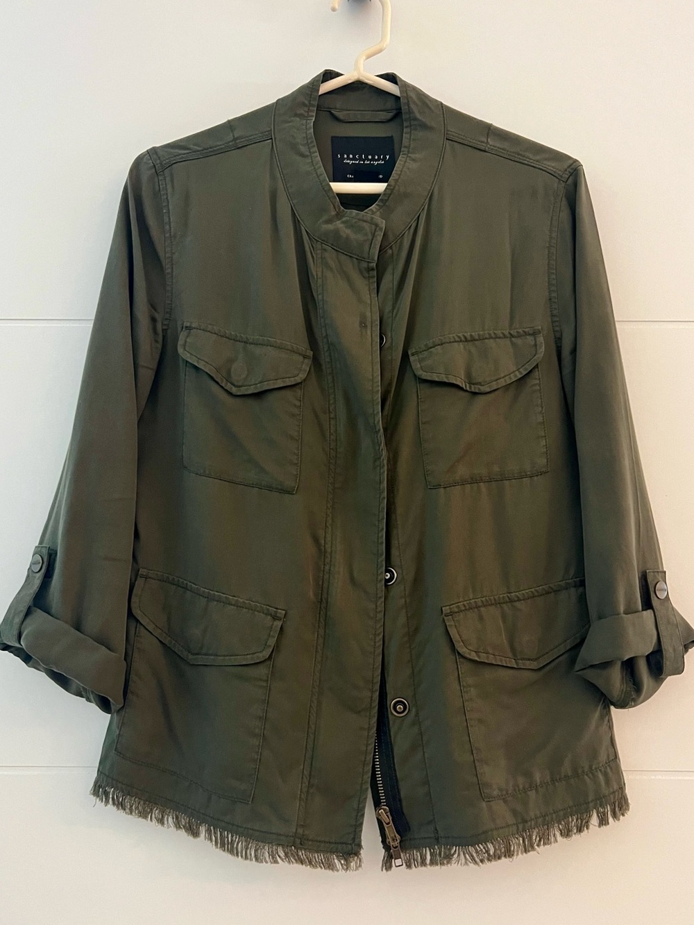 Sanctuary Olive Green Utility Jacket with Fringe Hem